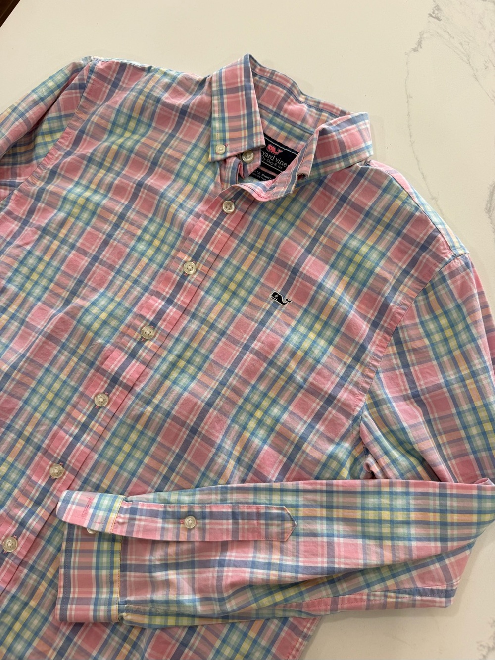 Vineyard Vines Boys L 16 Plaid Button Down Shirt Long Sleeve Pastel Pink Blue